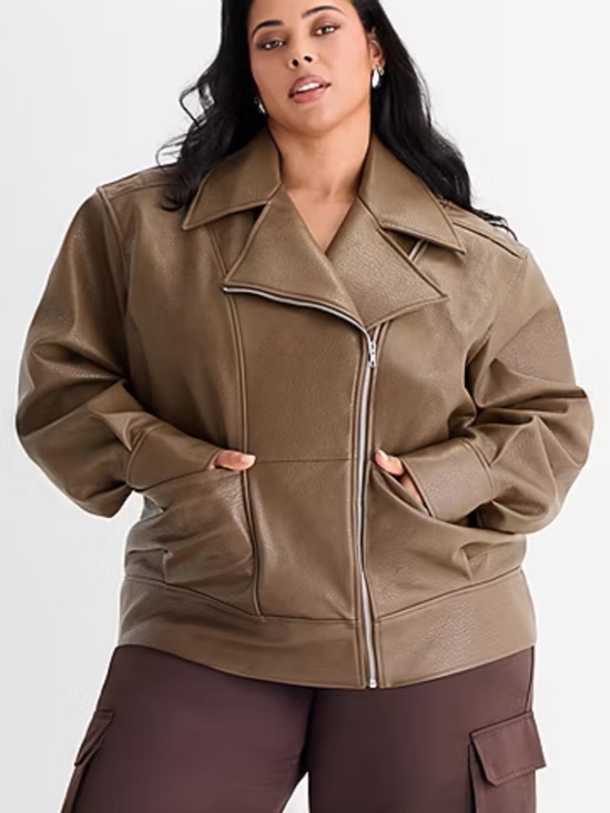 Ashley Graham Jackets & Blazers - Ashley Graham Women 4X Light Brown Faux Leather Midweight Motorcycle Jacket NWT